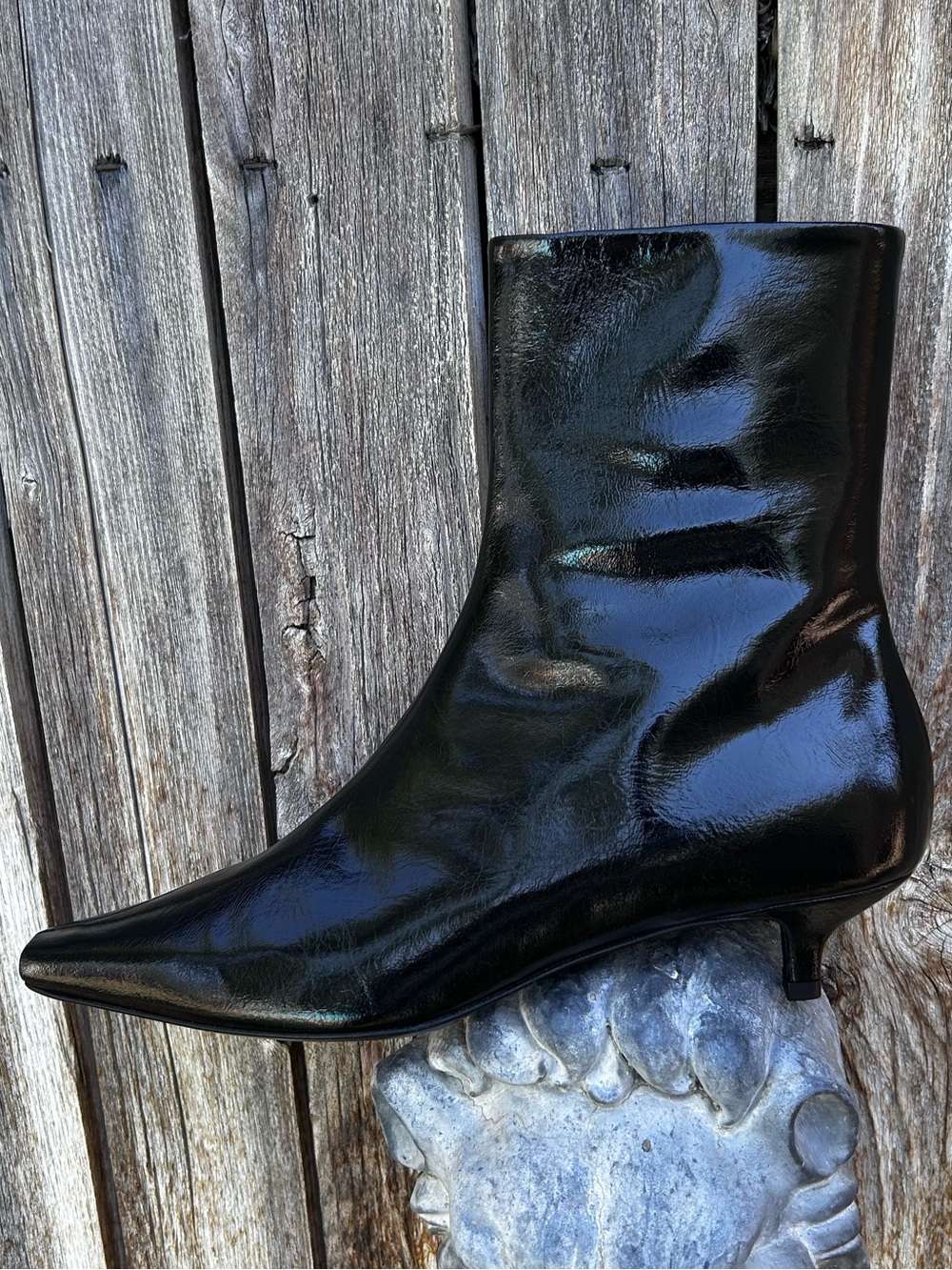 New Toteme Slim Glossy Leather Ankle Boot Kitten Heel Black 40